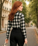 Camisa Xadrez Feminina com Manga Longa Flanelada preto e branco Anabeaz