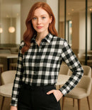 Camisa Xadrez Feminina com Manga Longa Flanelada preto e branco Anabeaz