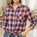 Camisa Xadrez Feminina com Manga Longa Flanelada rosa Anabeaz