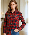 Camisa Xadrez Feminina com Manga Longa Flanelada vermelho Anabeaz
