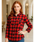 Camisa Xadrez Feminina com Manga Longa Flanelada vermelho Anabeaz