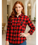 Camisa Xadrez Feminina com Manga Longa Flanelada vermelho Anabeaz