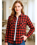 Camisa Xadrez Feminina com Manga Longa Flanelada vermelho Anabeaz