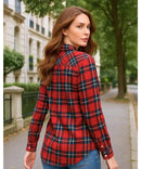 Camisa Xadrez Feminina com Manga Longa Flanelada vermelho Anabeaz