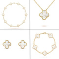 Conjunto Colar Pulseira e Brinco Trevo 4 Folhas Gold Banhado a Ouro 18K Anabeaz