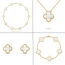 Conjunto Colar Pulseira e Brinco Trevo 4 Folhas Gold Banhado a Ouro 18K Anabeaz