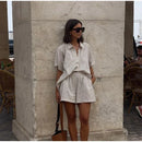 Conjunto Listrado com Camisa de Lapela e Shorts para Uso Diário Anabeaz