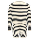 conjunto tricot feminino, conjunto listrado feminino, conjunto casual elegante, conjunto cardigã e shorts, moda feminina confortável, conjunto para eventos
