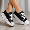 Tênis Star plataforma solado tratorado preto feminino Anabeaz, tênis casual de lona preta clássico com salto plataforma robusto de 4cm.